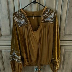 Free People velour top embellished with sequins and threads. Size medium.